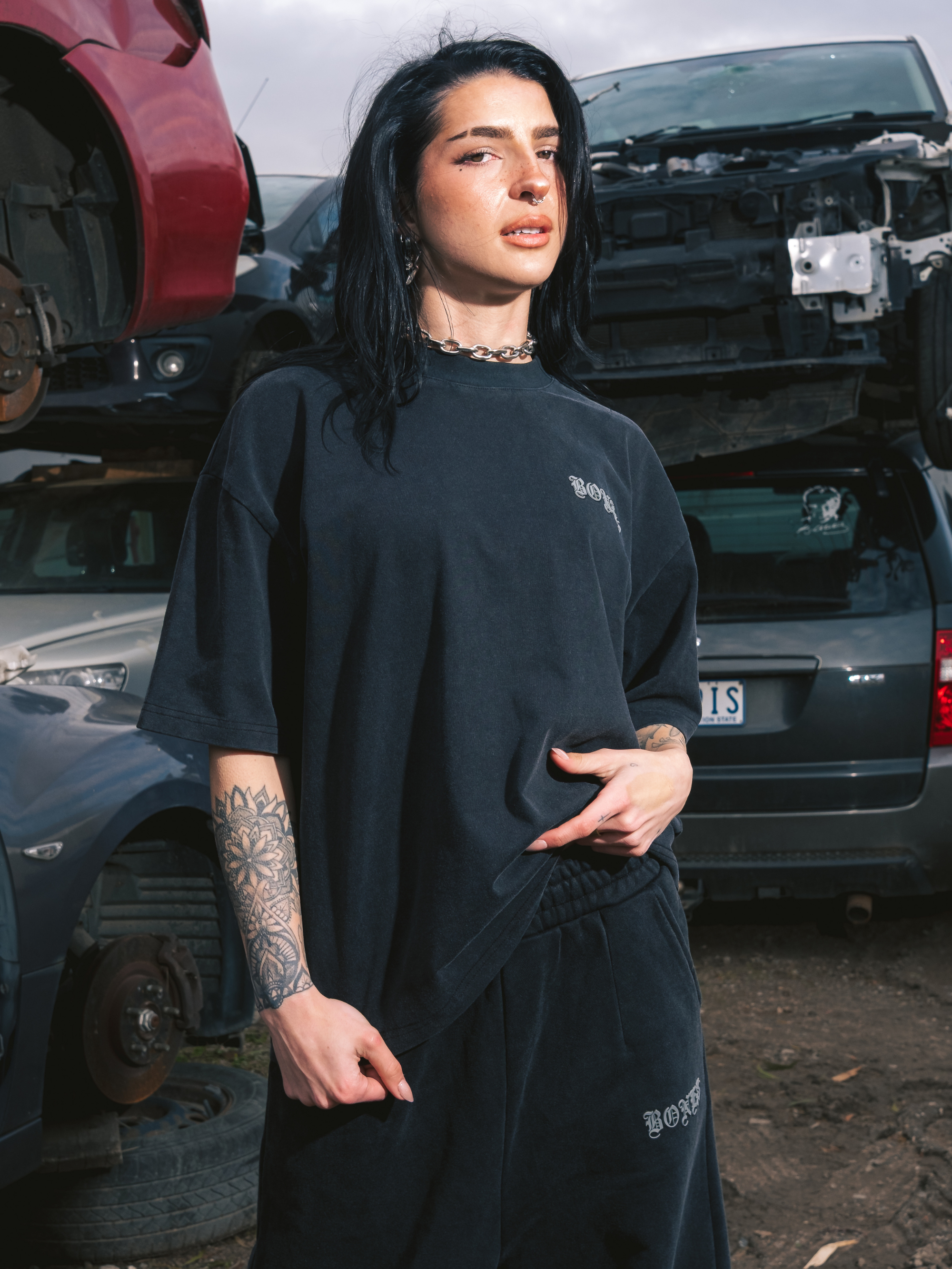 Front Left Box Tee - Washed Black