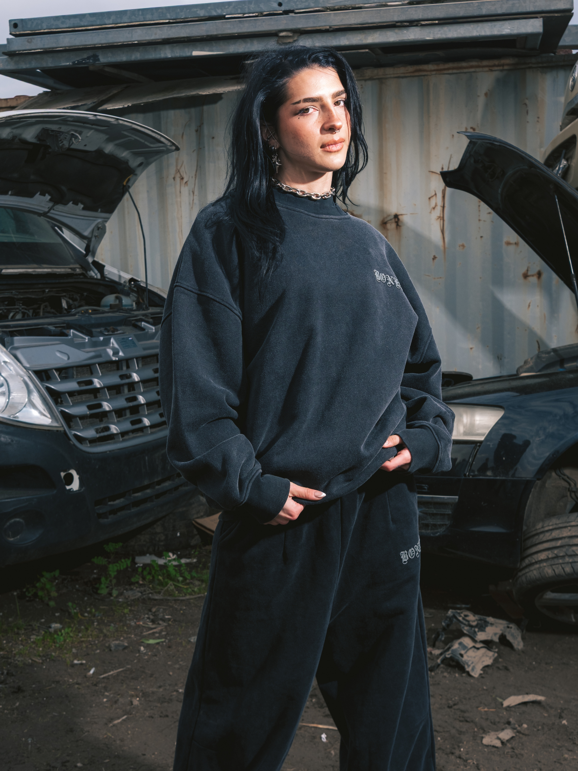 Front Left Crew - Washed Black