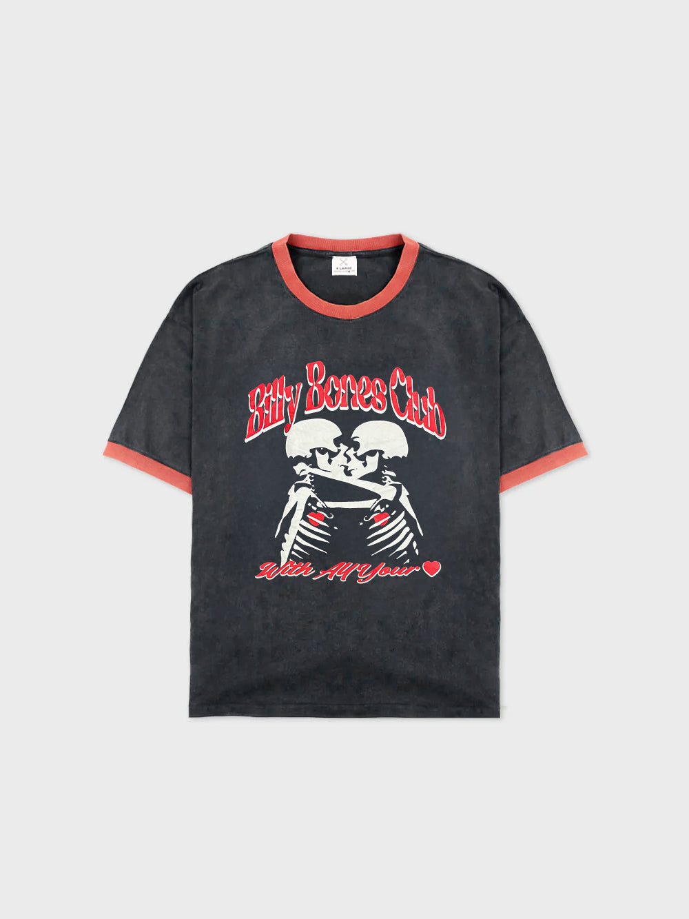 All Your Heart Ringer Tee - Washed Black/Red