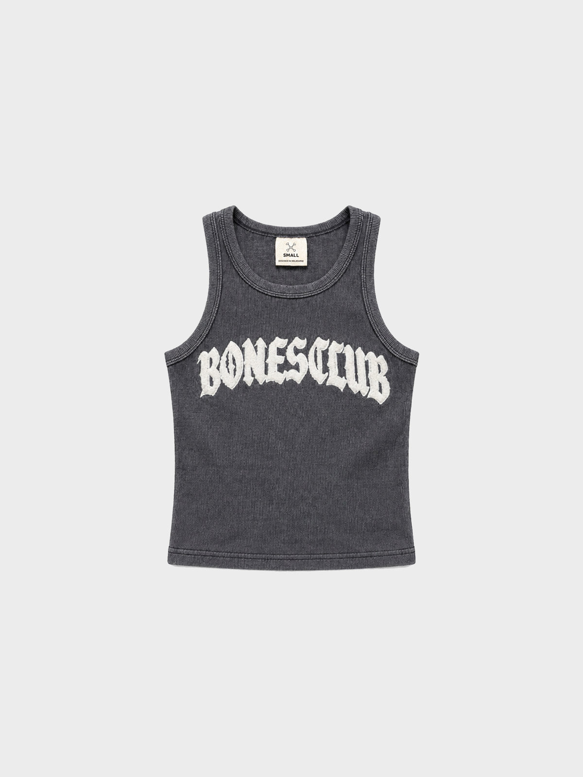 Bones Club Ribbed Crop - Washed Black