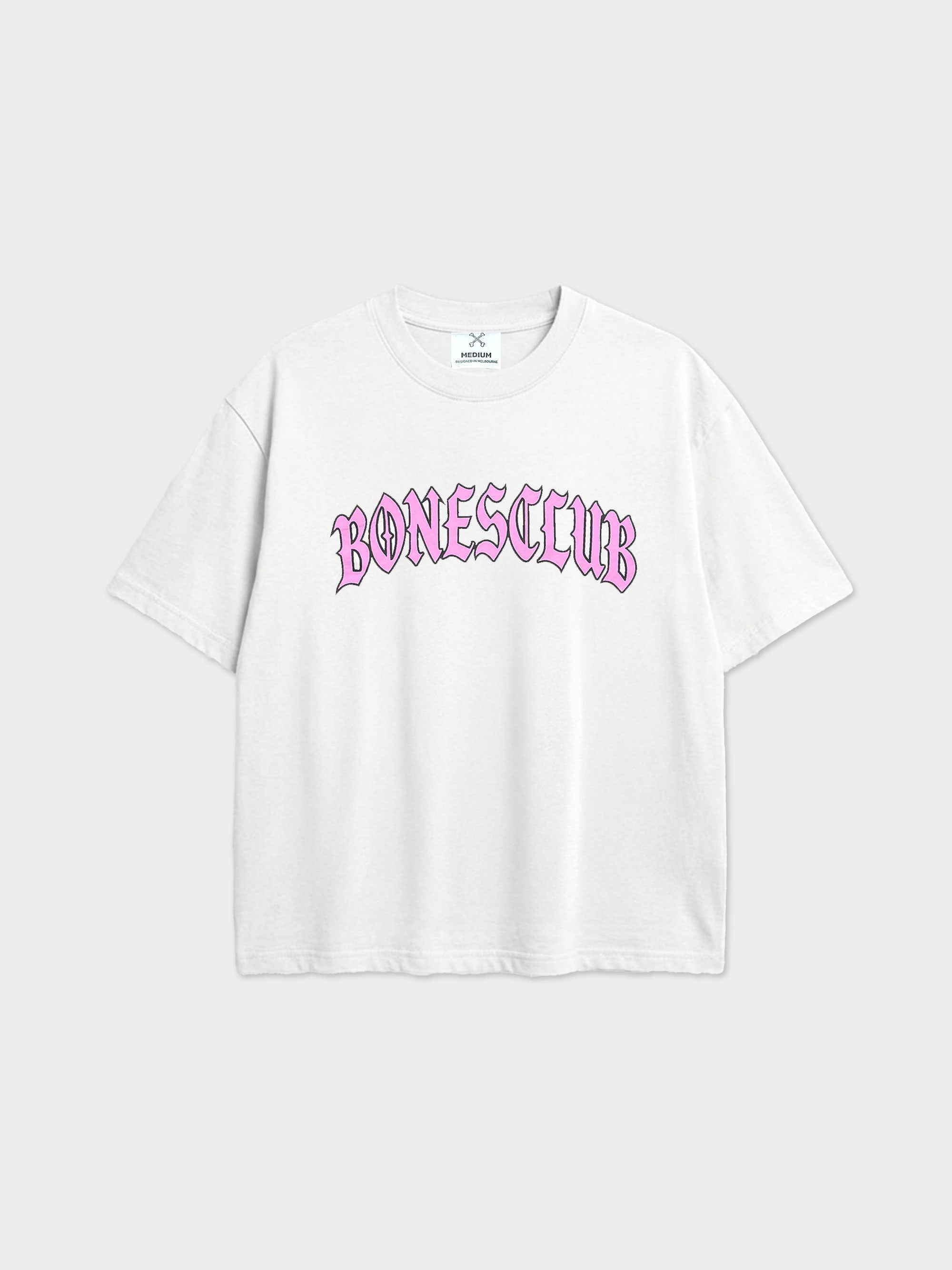 Bones Club Gothic Tee - Vintage White/Pink