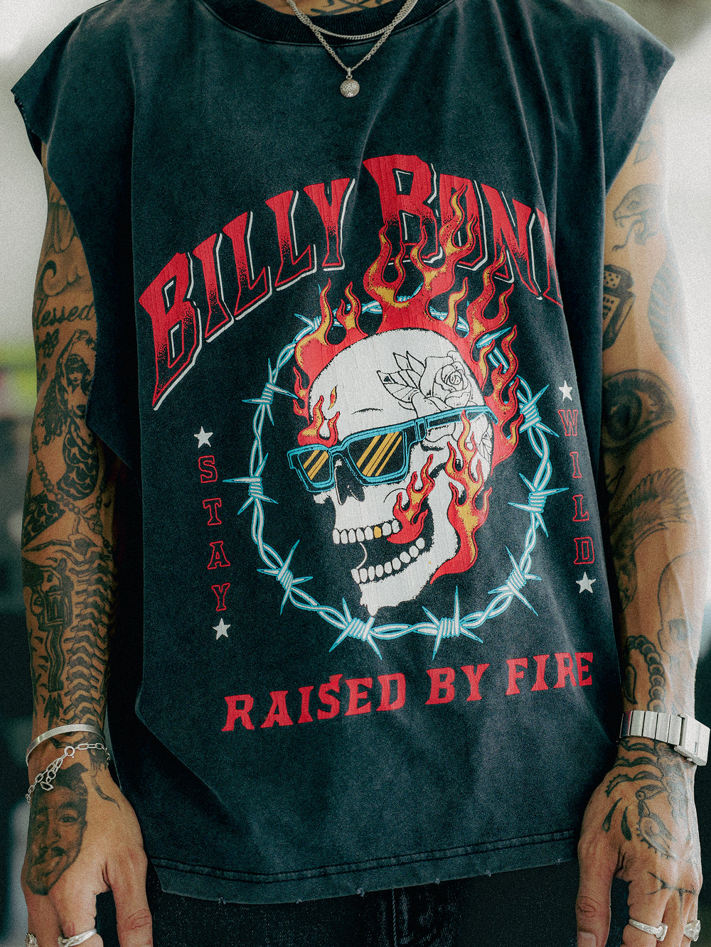 Raised By Fire Muscle Tank - Washed Black