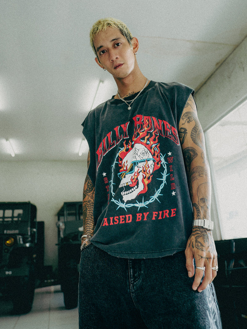 Raised By Fire Muscle Tank - Washed Black