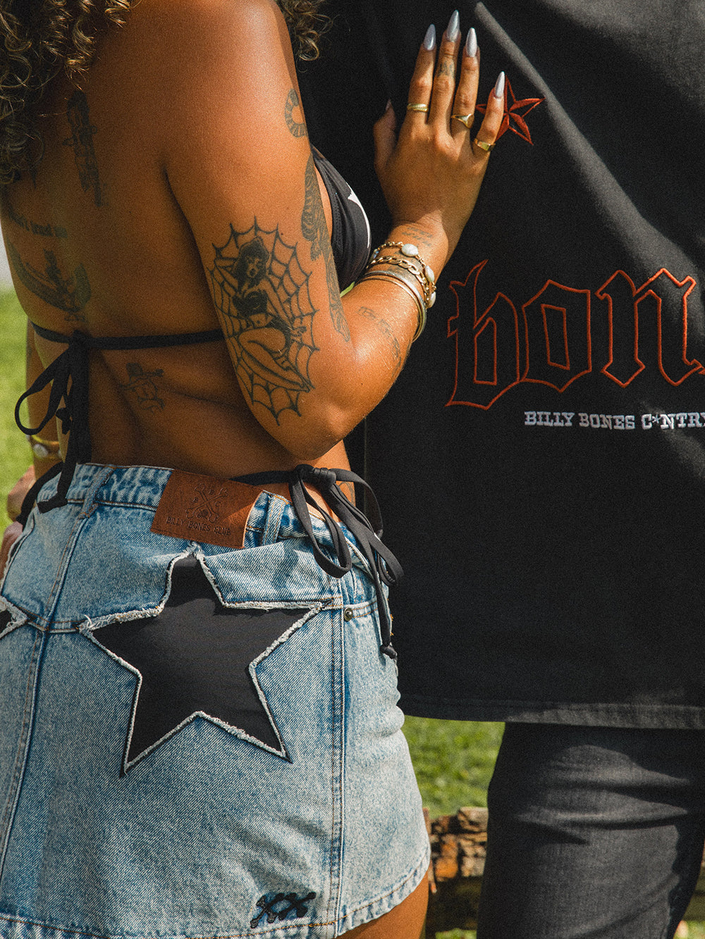 Star Studded Denim Skirt - Washed Blue