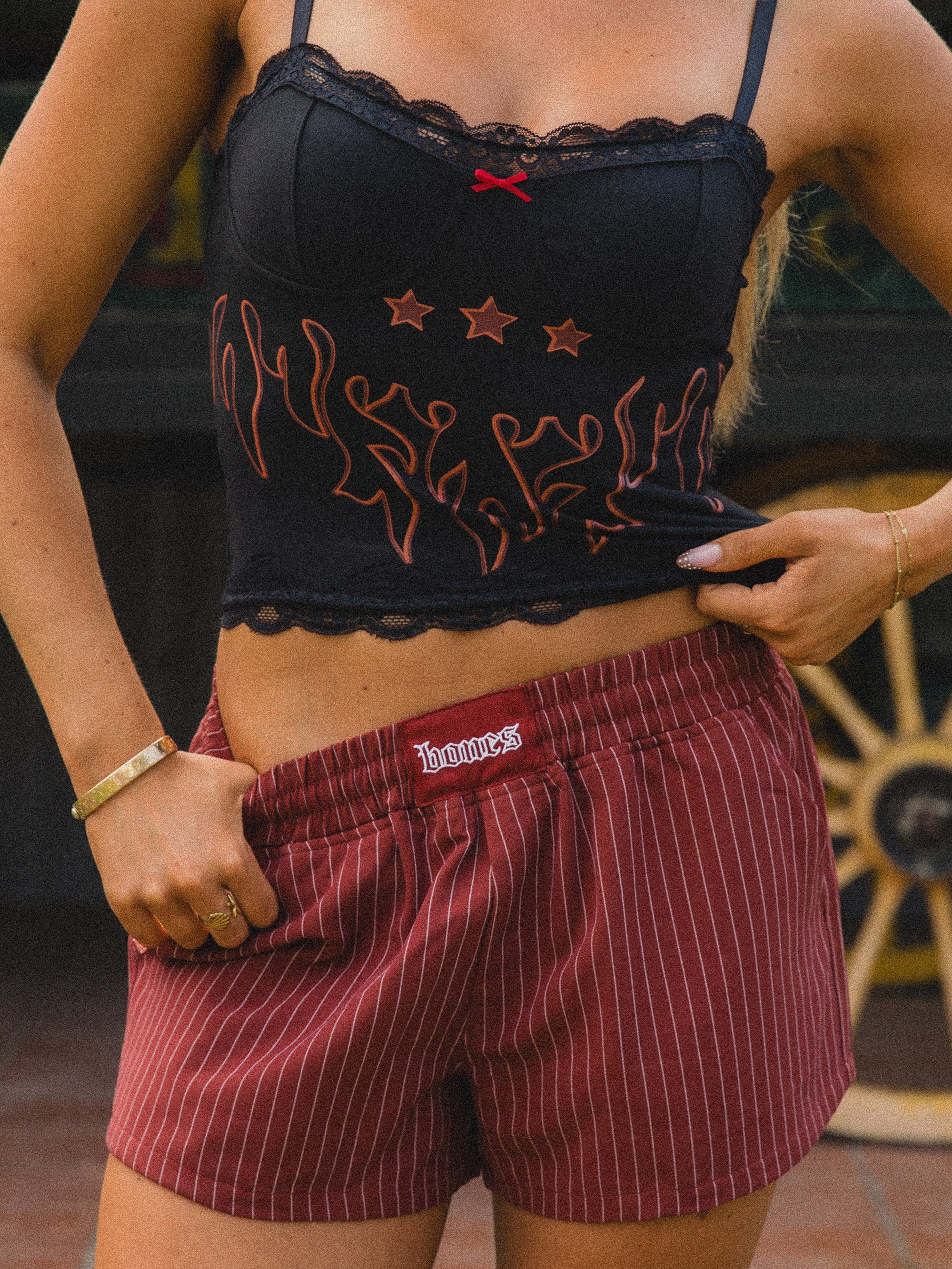 Flame Lace Cami Top - Black