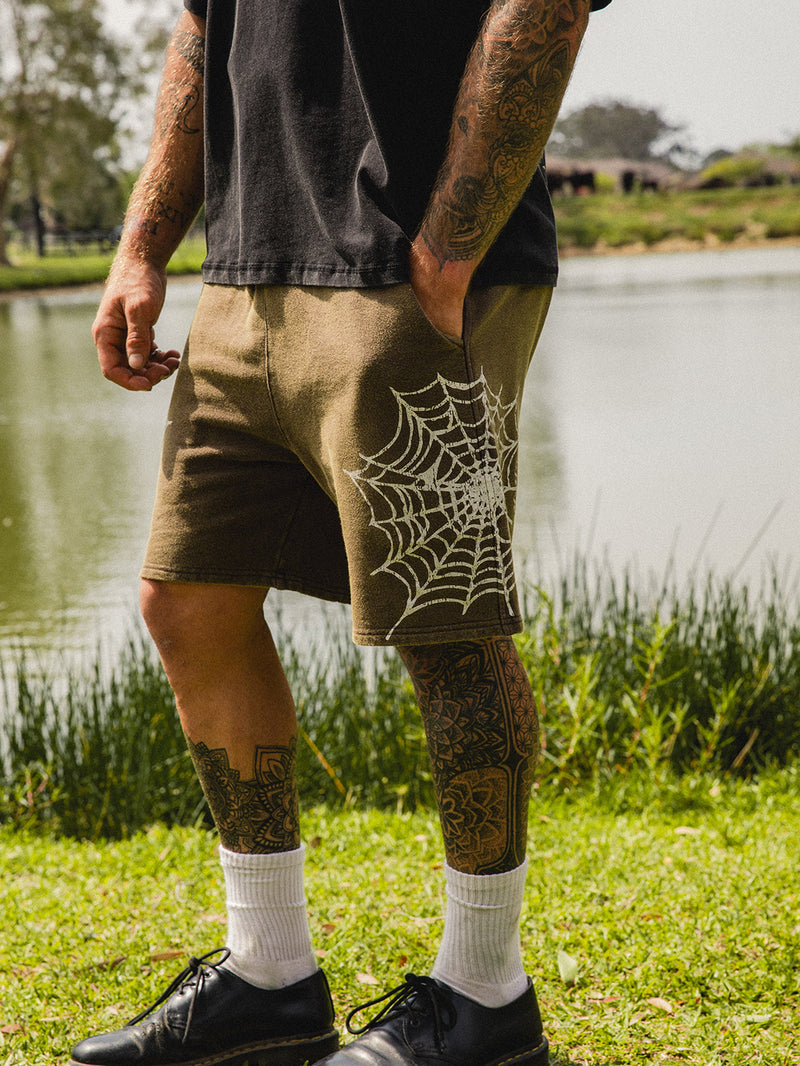 Webbed Jersey Shorts - Washed Brown