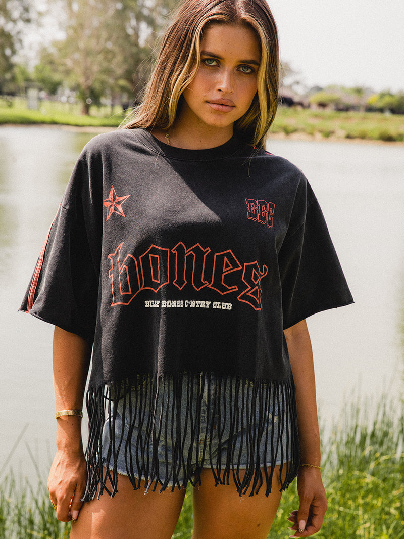 Frayed Stacked Tee - Washed Black