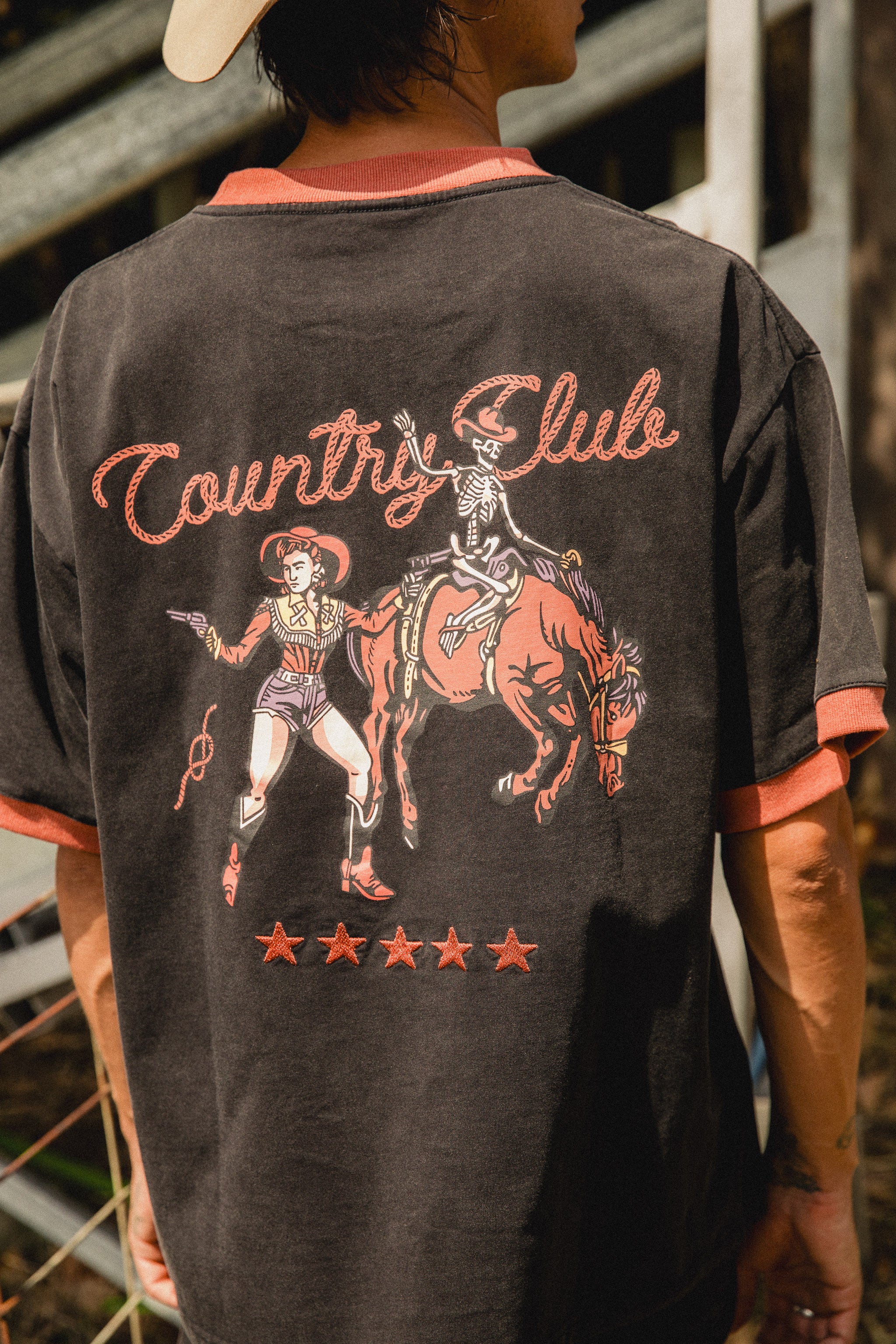Country Club Ringer Tee - Washed Black