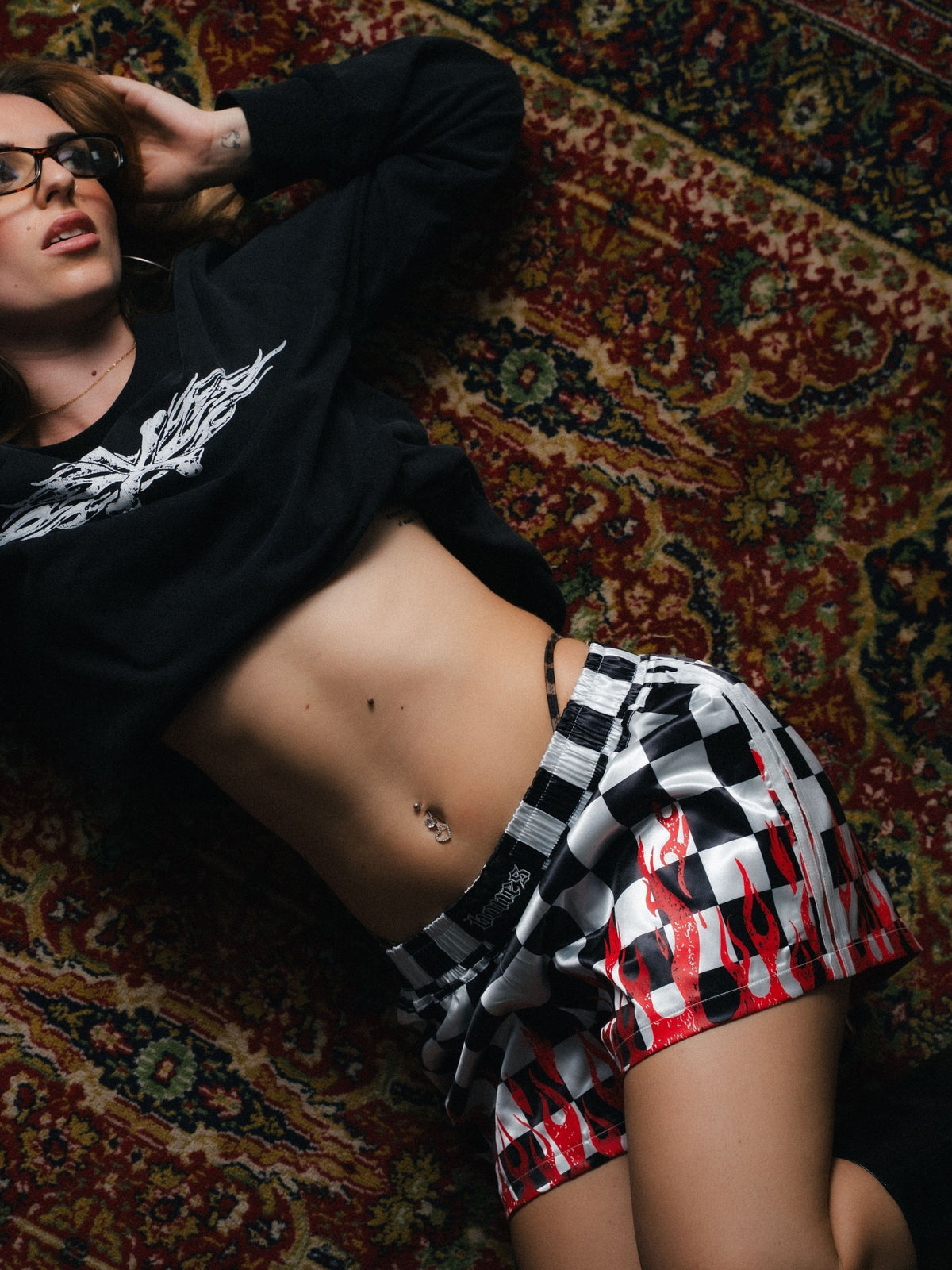 Finish Line Satin Shorts - Check/Red