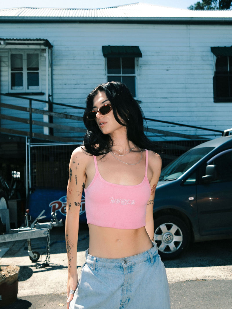 Bones Club Rib Crop - Washed Pink
