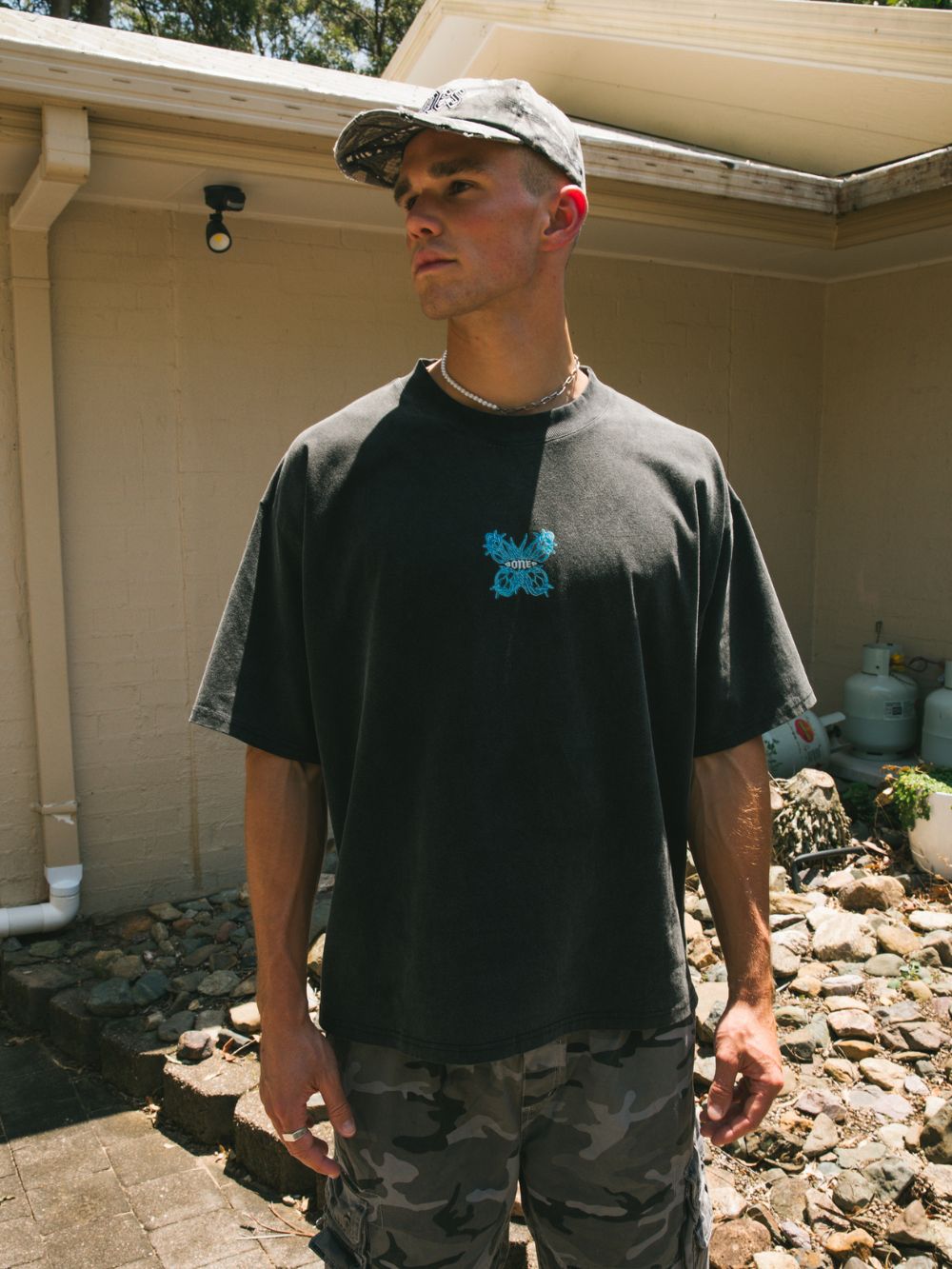 Chrome Wings Tee - Washed Black