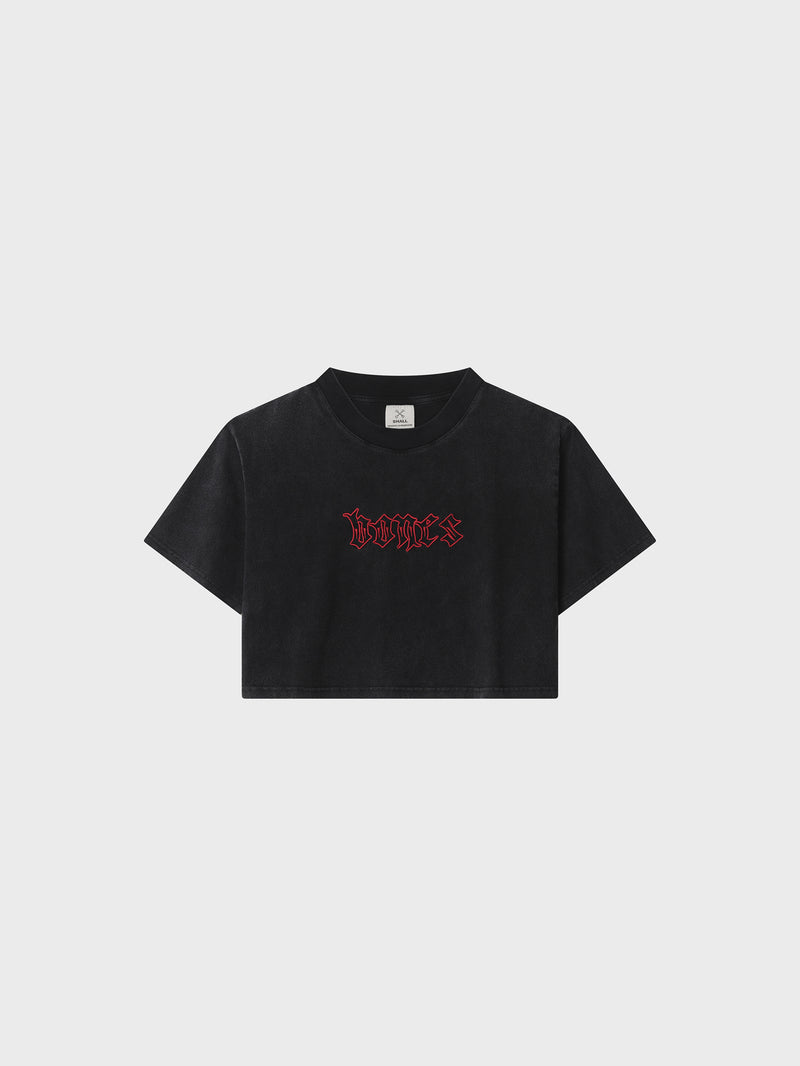 Bones Steeze Cropped Tee - Washed Black