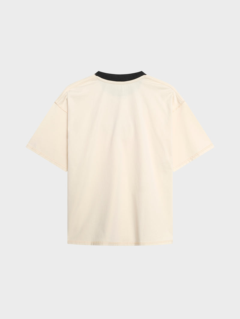 Flames Contrast Rib Tee - Cream/Black