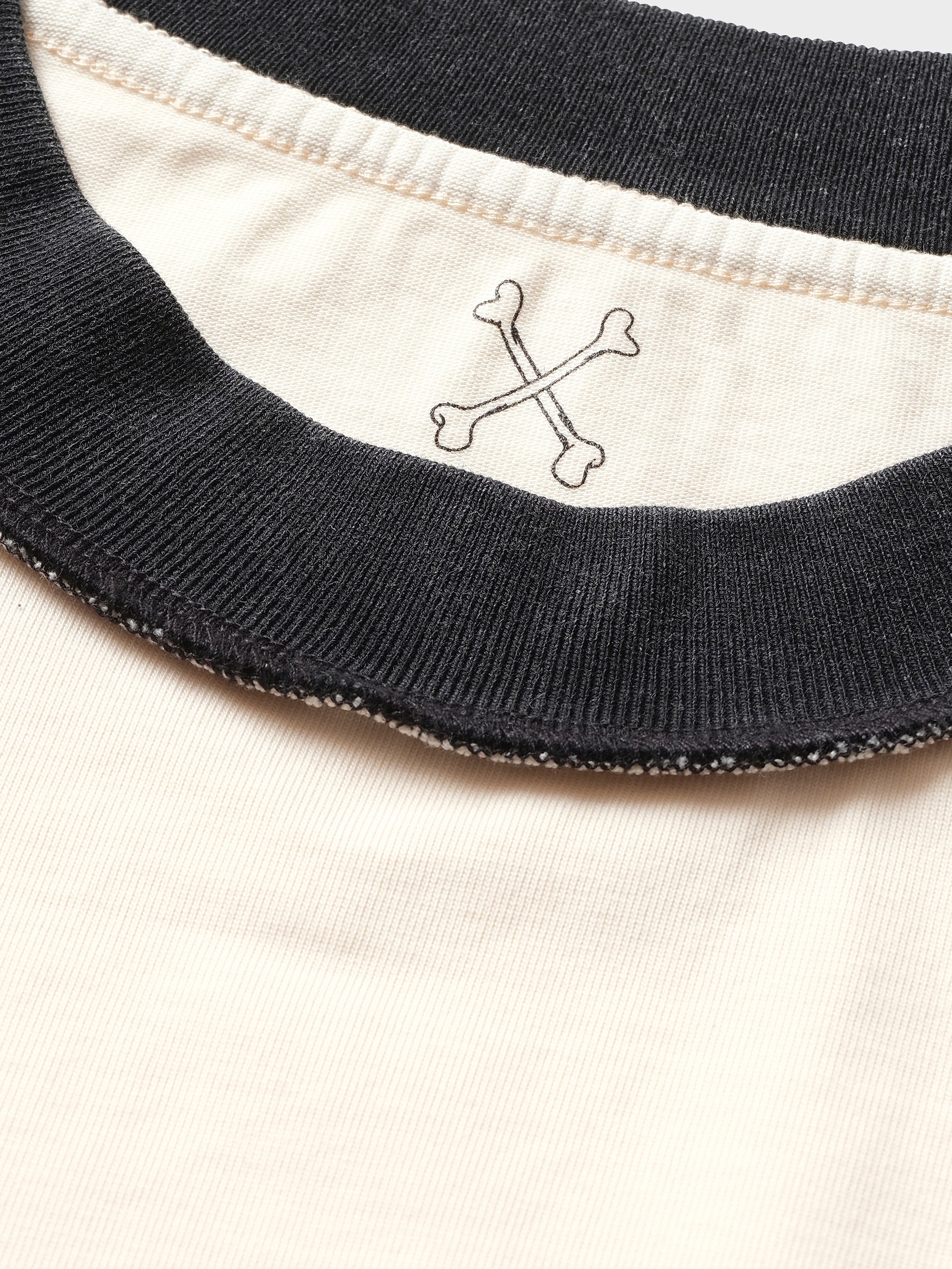 Flames Contrast Rib Tee - Cream/Black