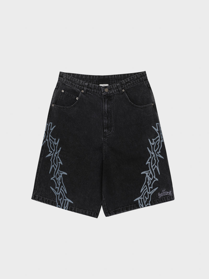 Bones Barbed Denim Shorts - Washed Black