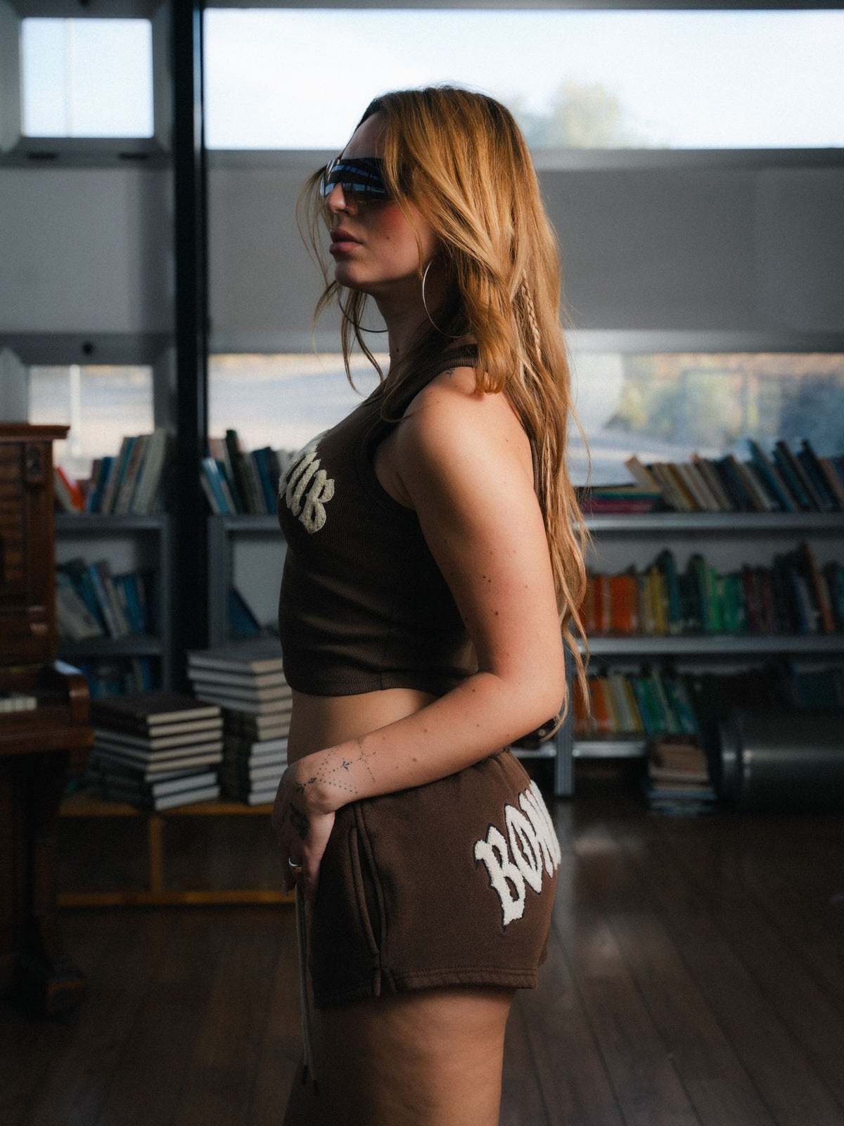 Bones Club Ribbed Crop - Washed Brown