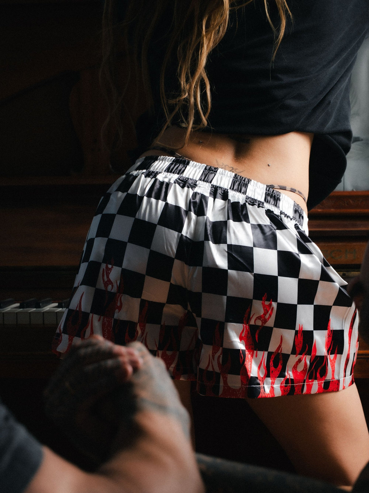 Finish Line Satin Shorts - Check/Red