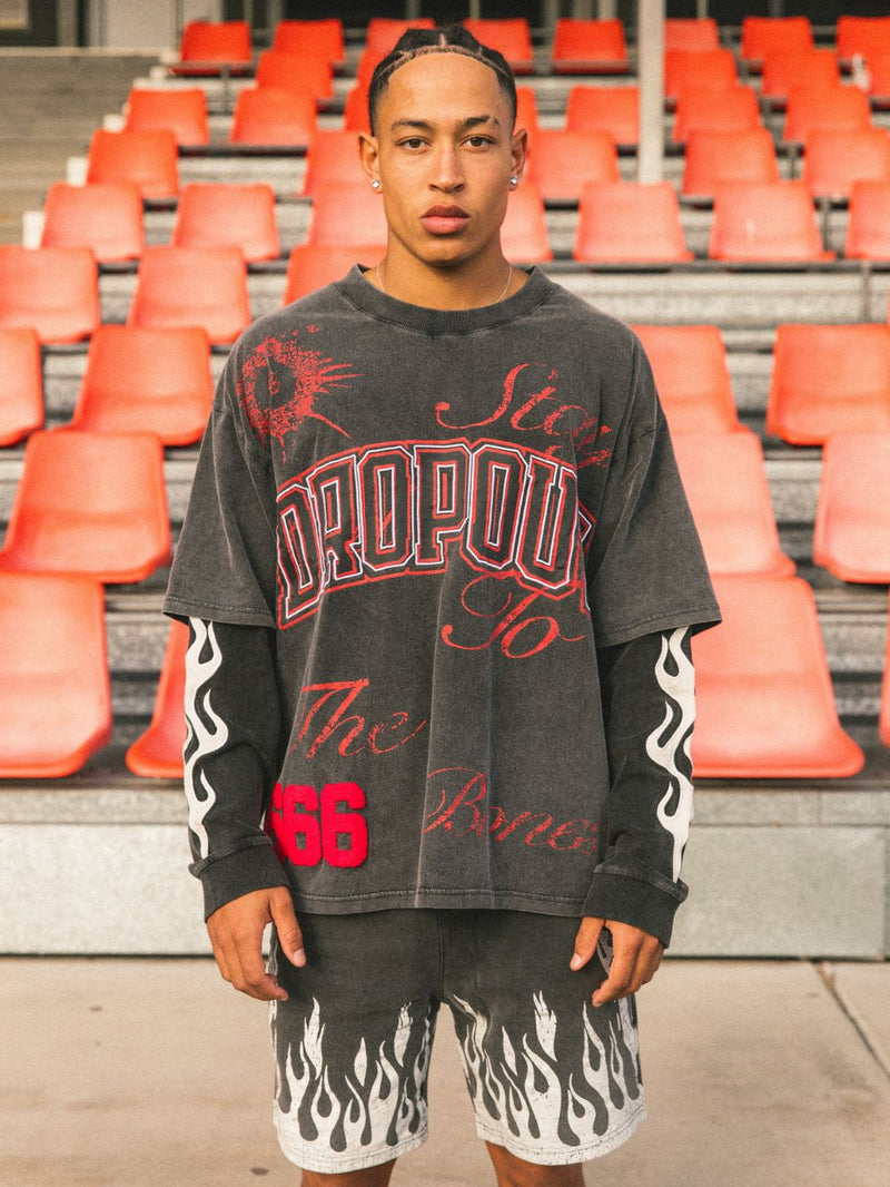 College Dropout Layered Tee - Washed Black