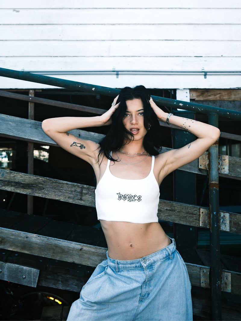 Bones Club Rib Crop - Vintage White