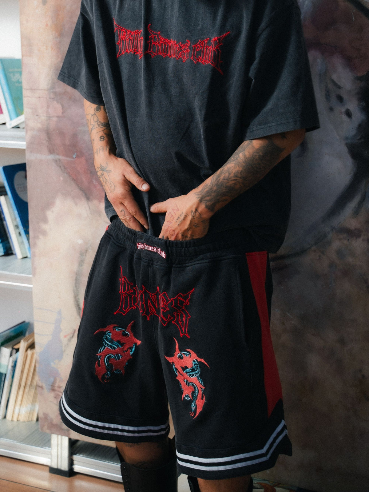 Tribal Snake Shorts - Black/Red