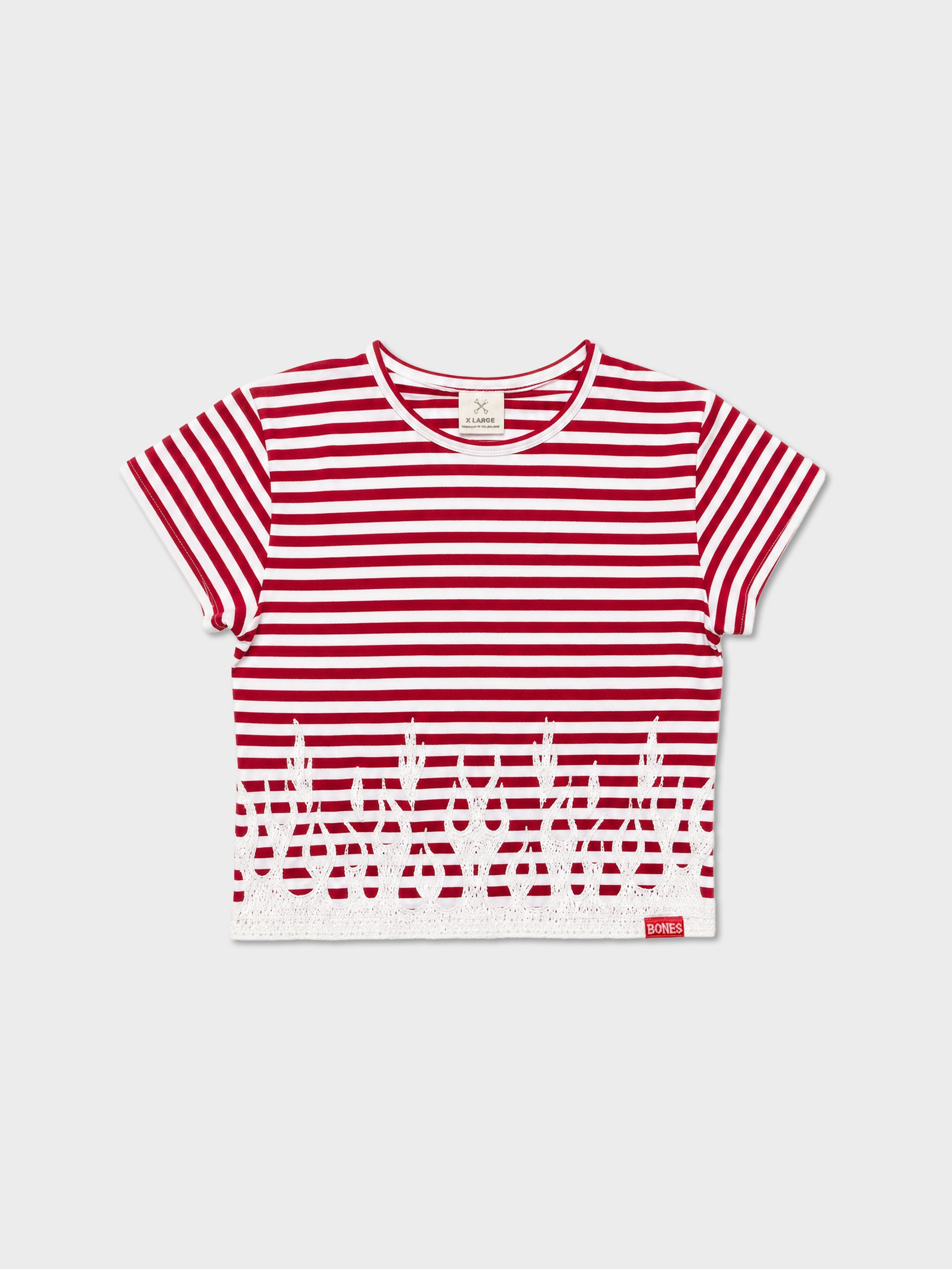 Striped Burner Baby Tee - Red