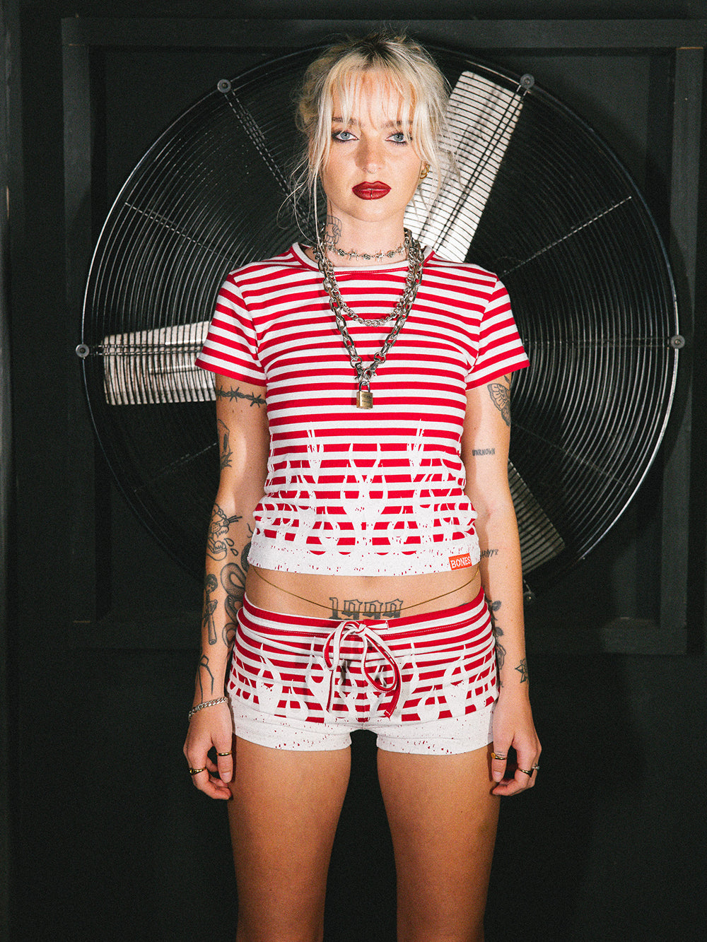 Striped Burner Hot Pants - Red