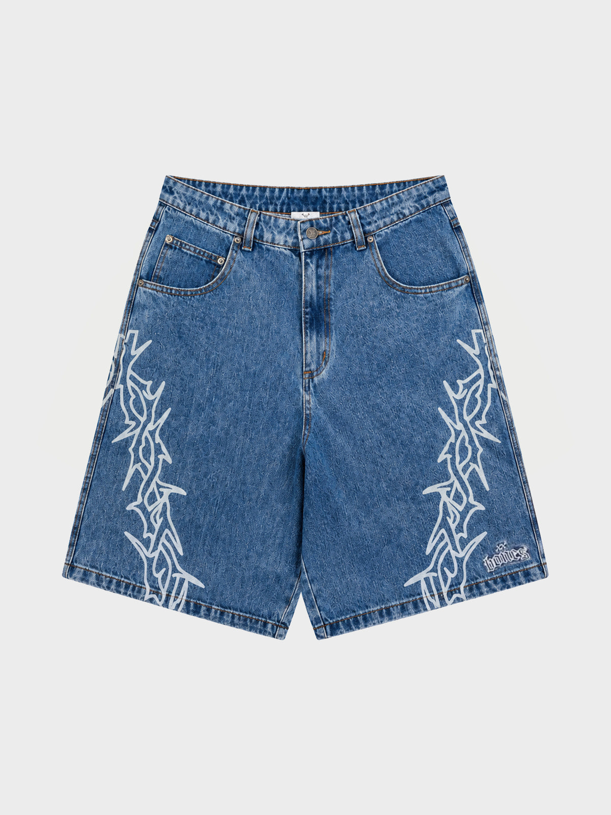 Bones Barbed Denim Shorts - Washed Blue