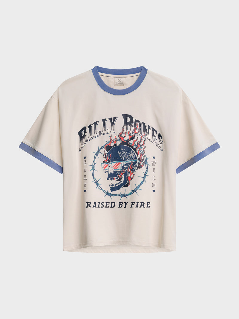 Raised By Fire Ringer Tee - Vintage White/Blue