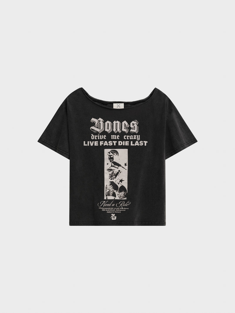 Live Fast Off Shoulder Tee - Washed Black