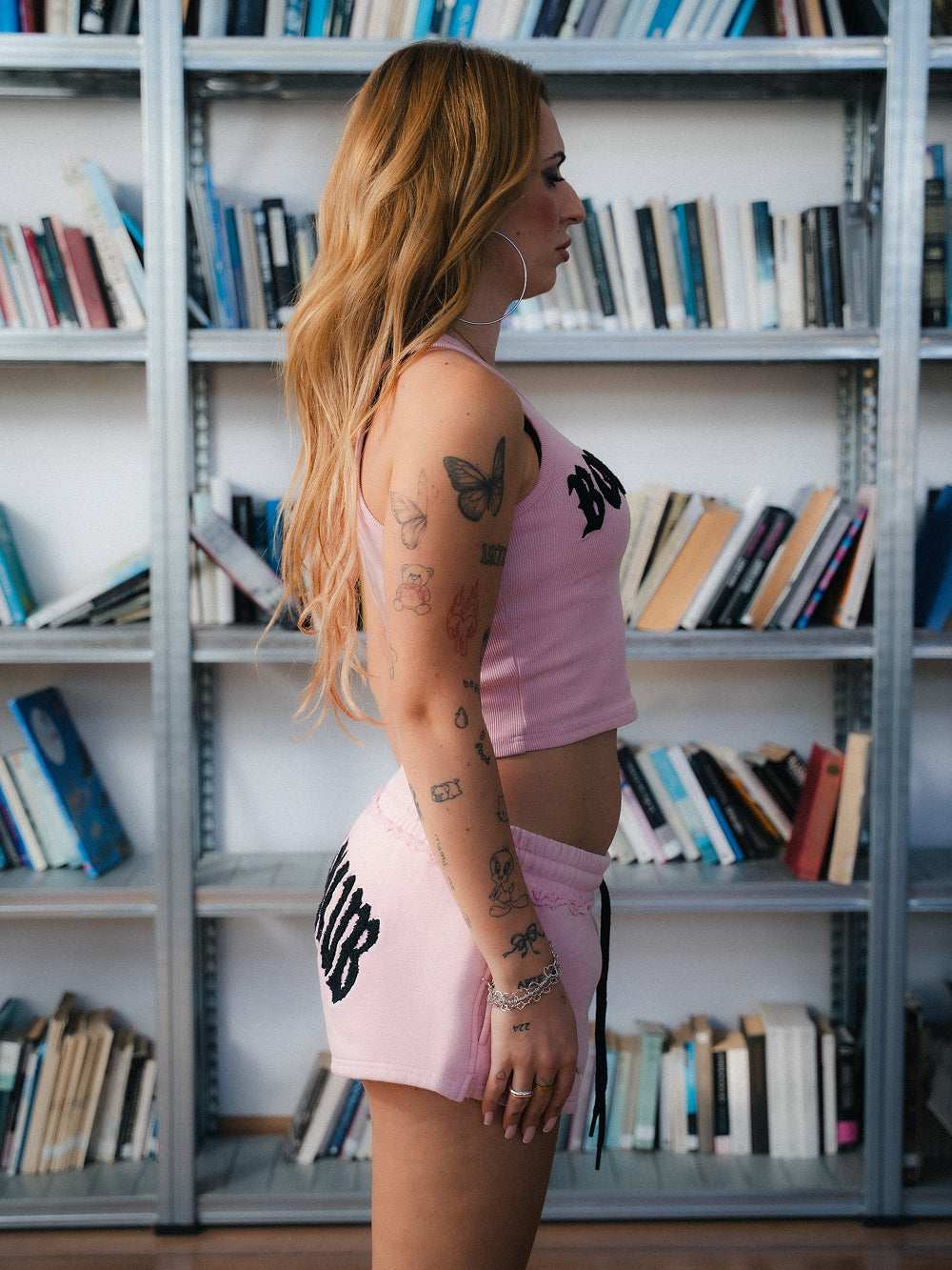 Bones Club Ribbed Crop - Washed Pink