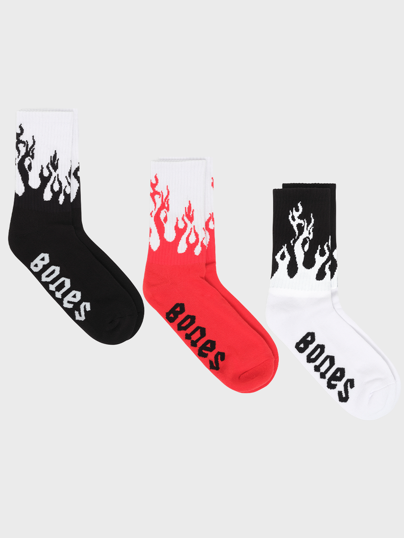 Bones Burner Socks - 3 Pack Red/Black/White