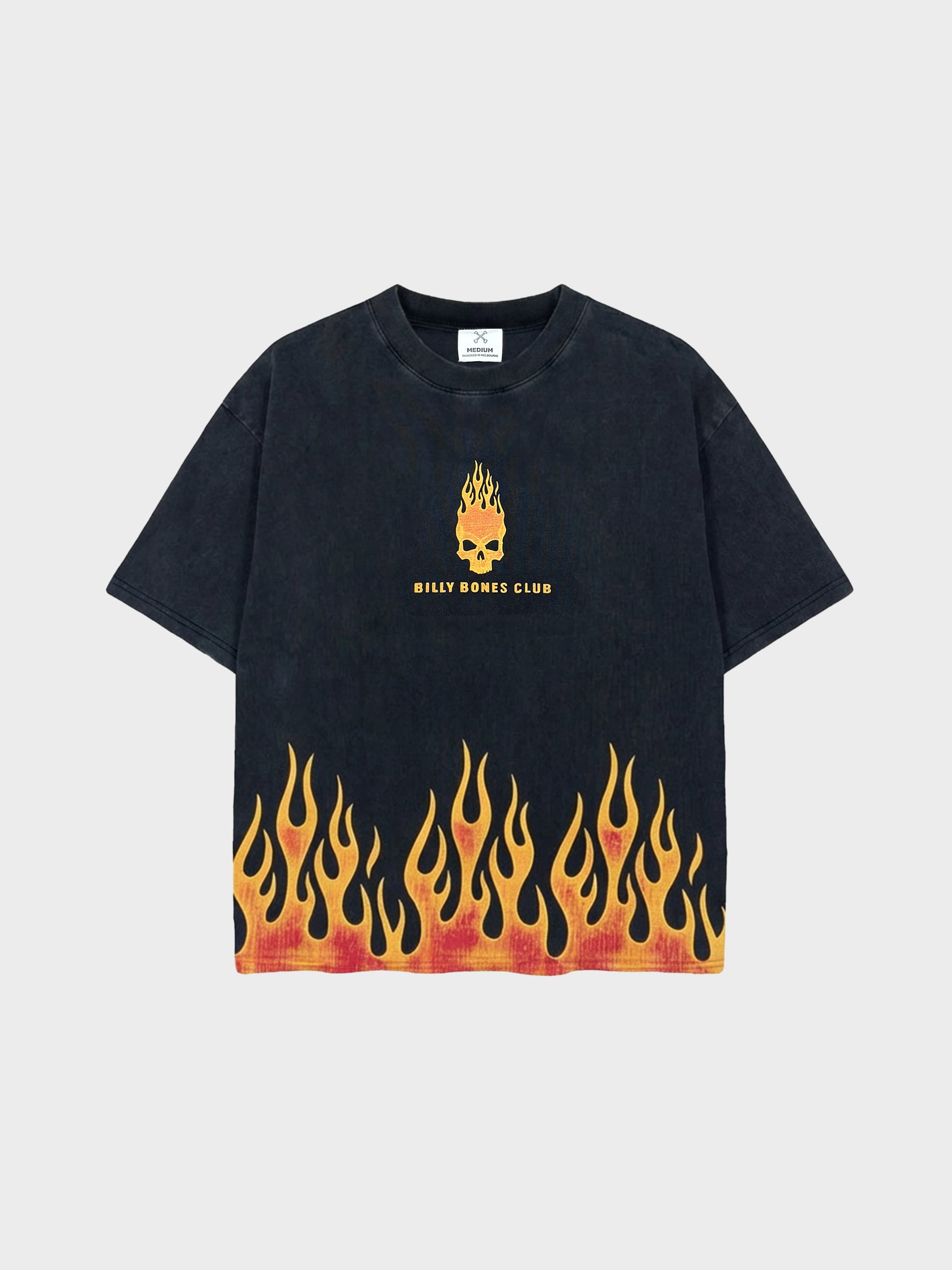 Burning Skull Boxy Tee - Washed Black/Flame