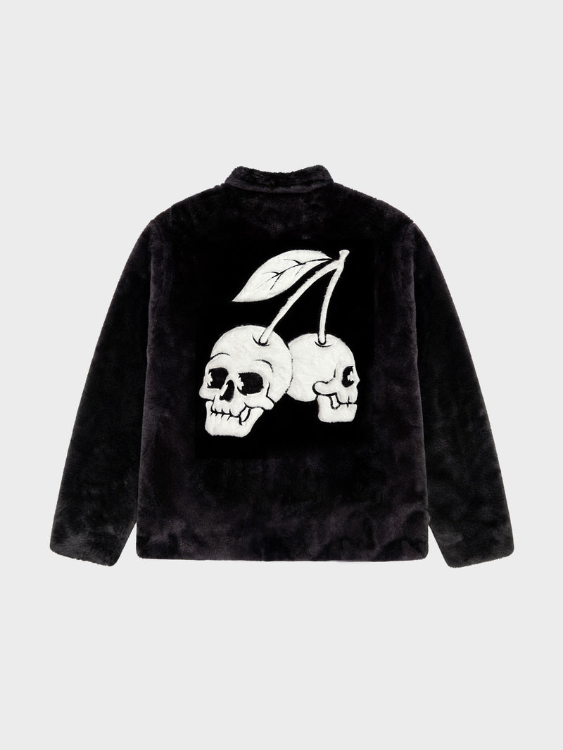 Cherry Skulls Fur Jacket - Black