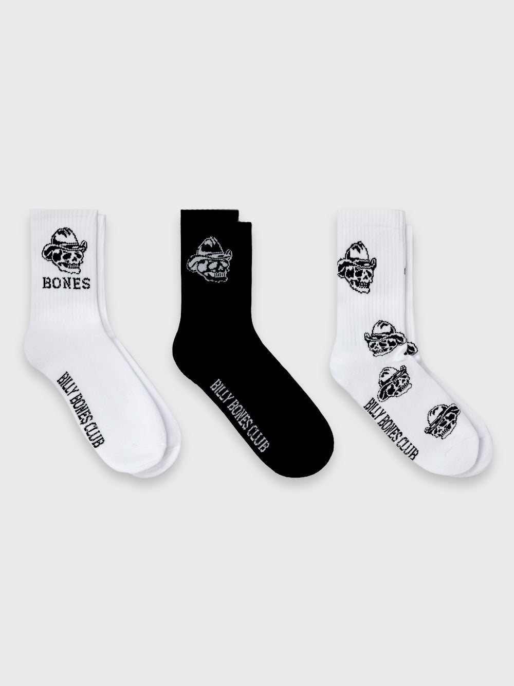 Bones 3 Pack Socks - Black/White