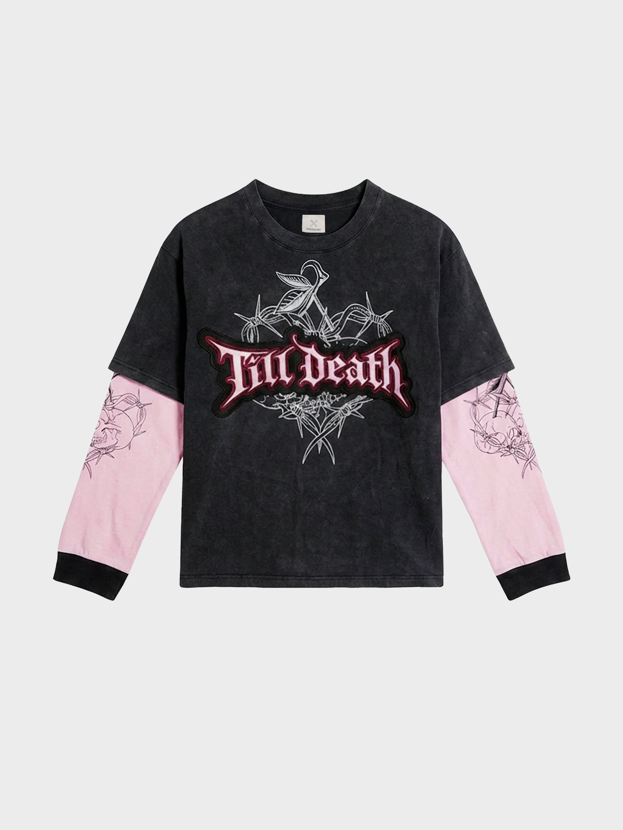 Till Death 4.0 Layered Tee - Washed Black/Pink