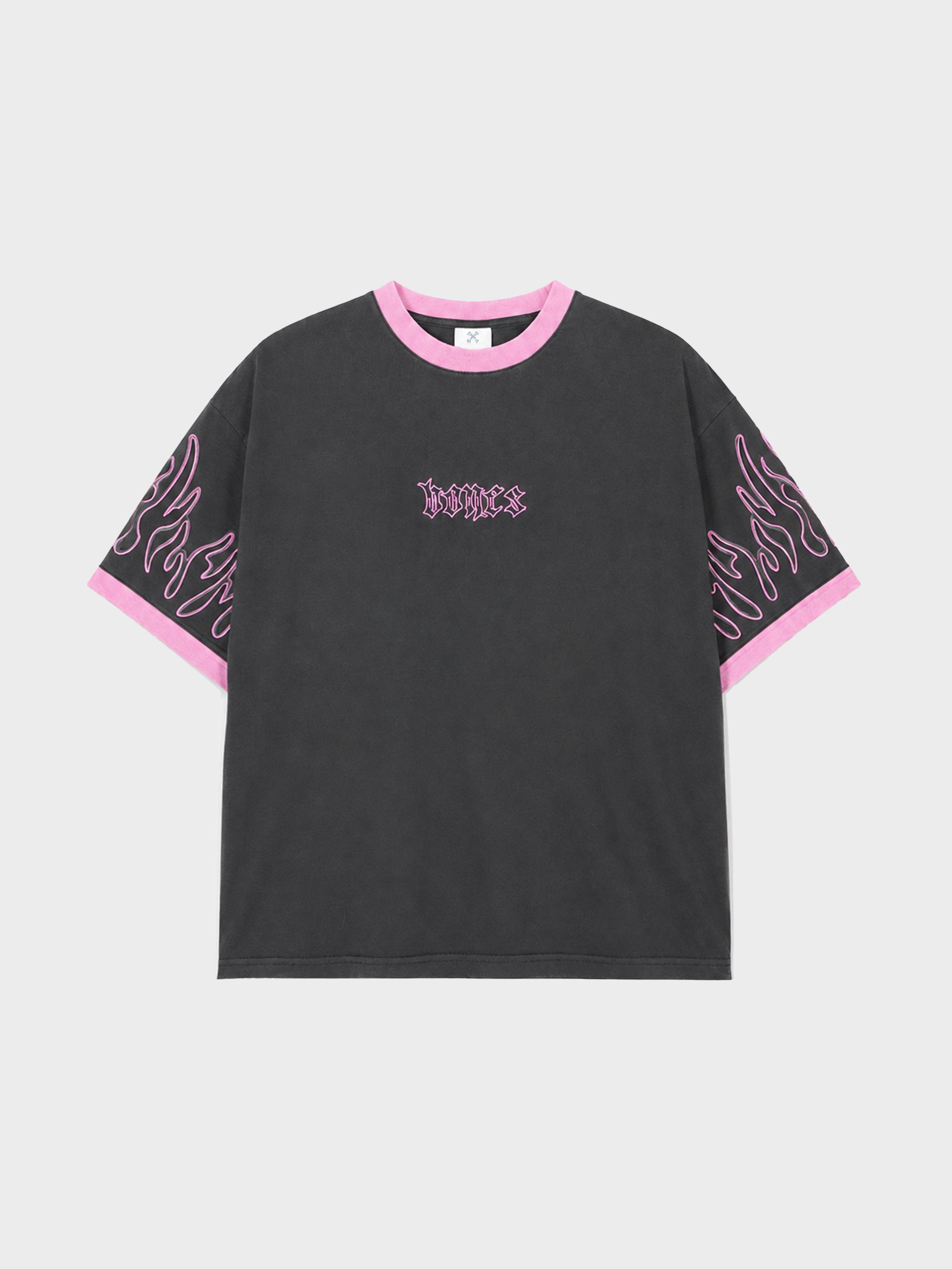 Flamed Steeze Ringer Tee - Washed Black/Pink