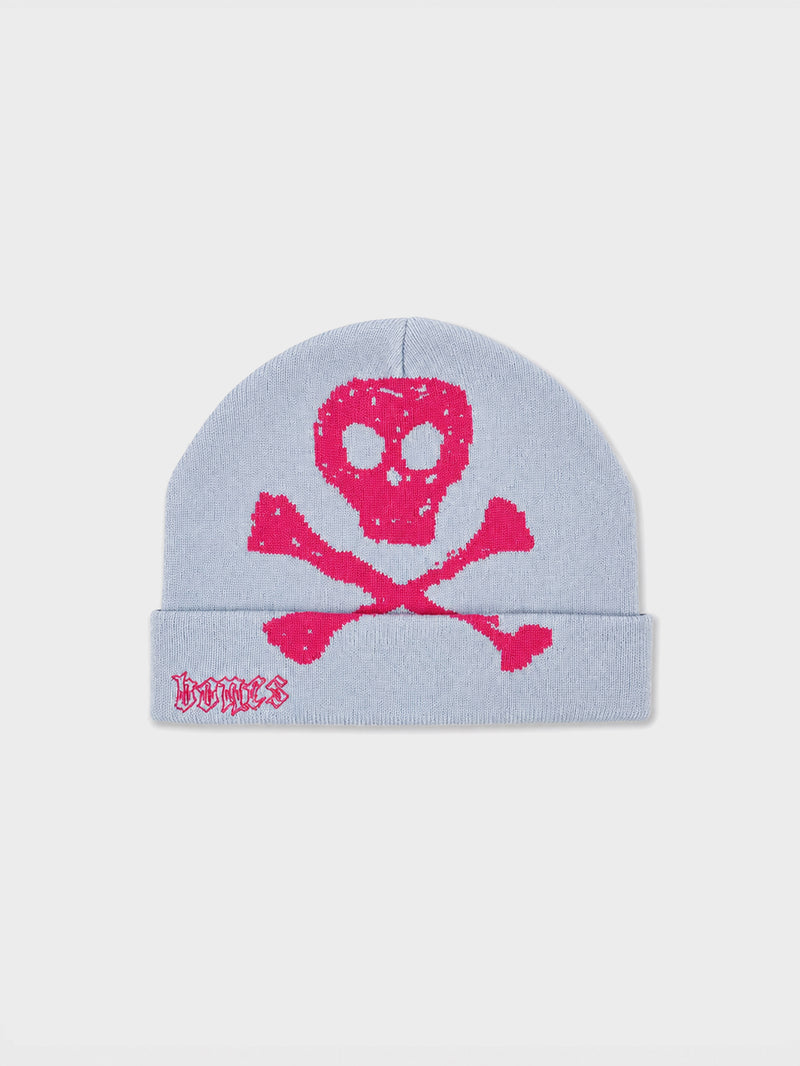 Bones Skully Beanie - Sky Blue/Pink