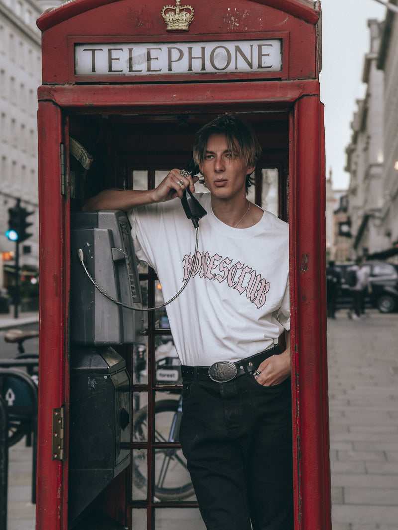 Bones Club Gothic Tee - Vintage White/Pink
