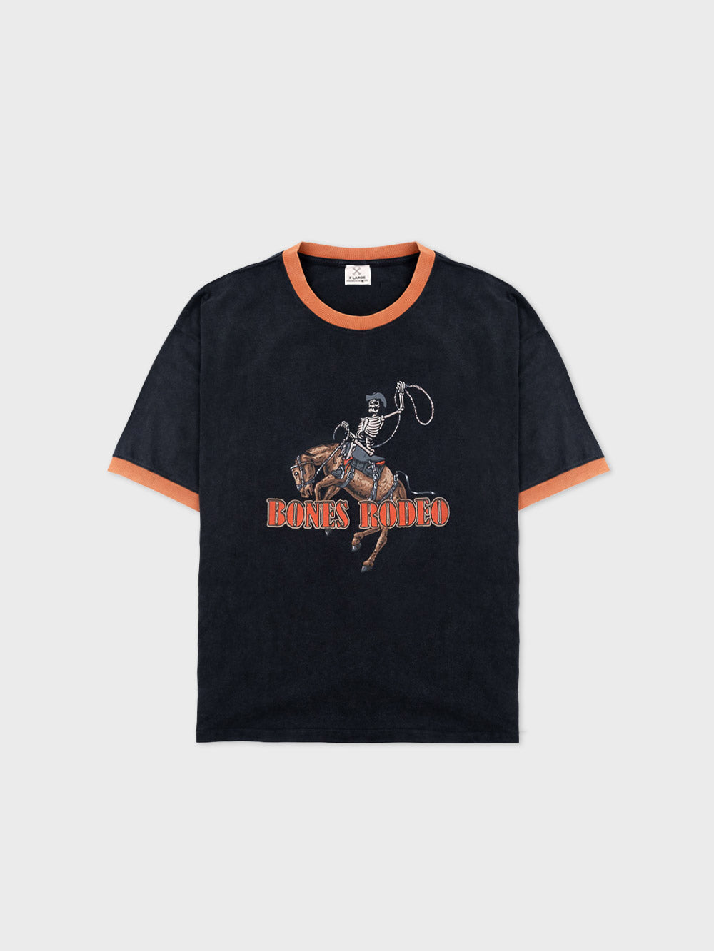 Bones Rodeo Ringer Tee - Washed Black/Red