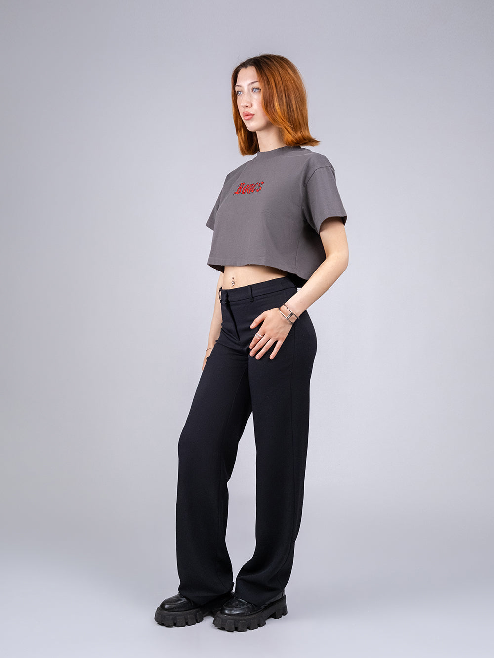 Gothic Cropped Tee - Washed Black